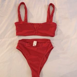 L’Space high-waisted red bikini top + bottom